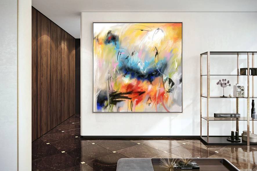 Red Handmade Original Living Modern Entryway Abstract Canvas Artwork XC09S